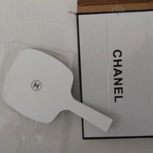 New- Chanel White Hand Mirror- with box. 9 INCHES